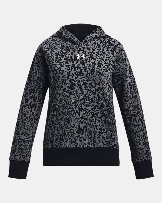 Girls' UA Rival Fleece Printed Hoodie in Black image number 0